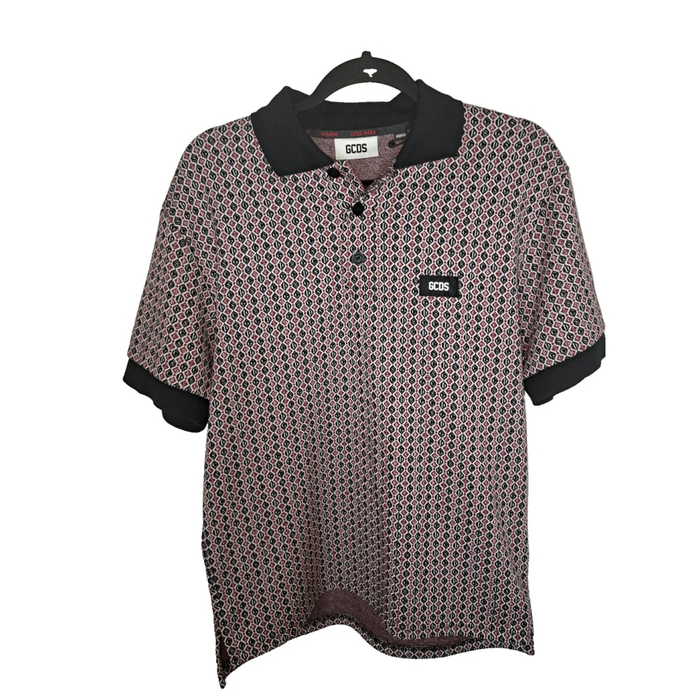 GCDS Polo Size Medium Blue Red Logo‎ Argyle